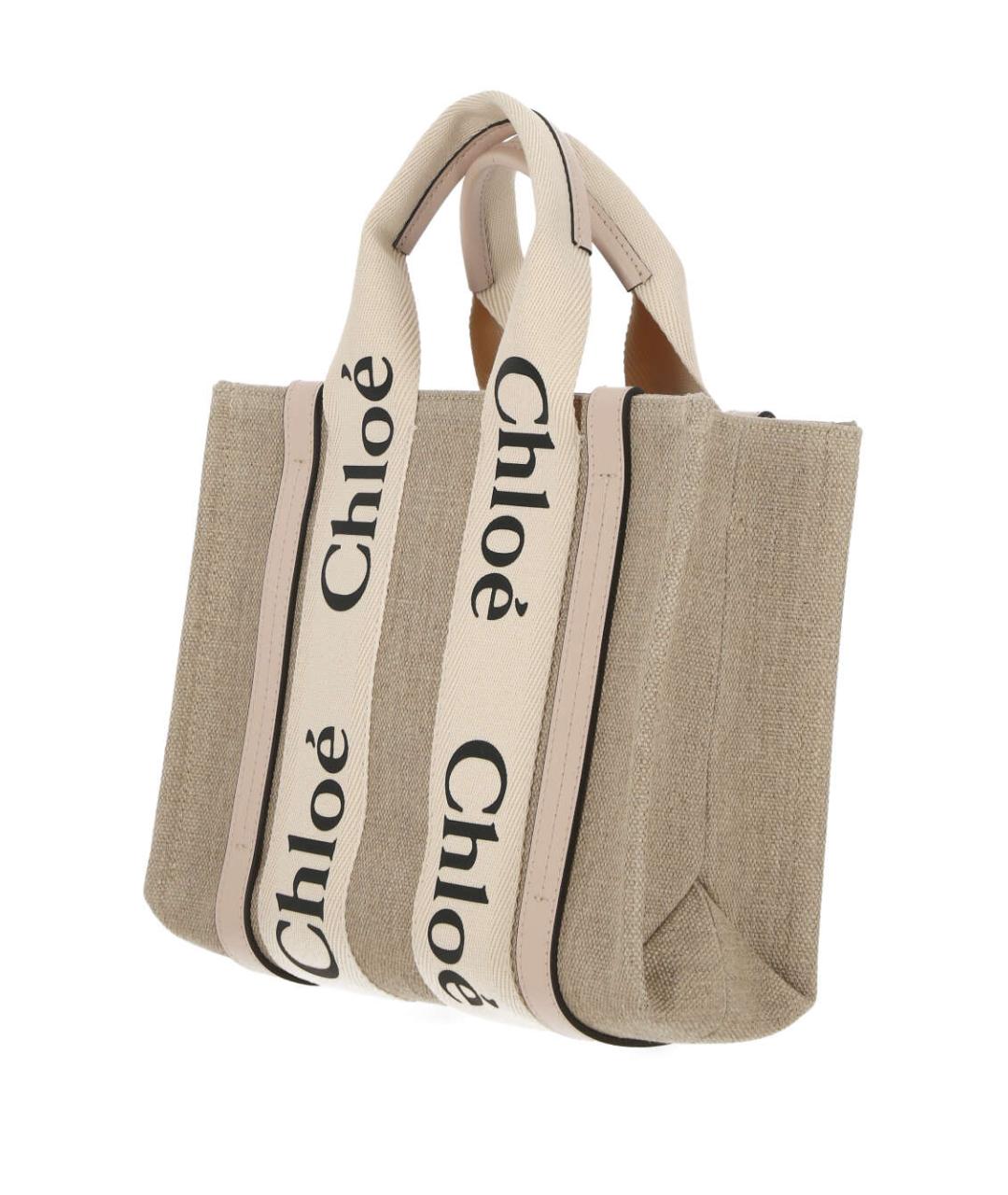 CHLOE Бежевая льняная сумка тоут, фото 3