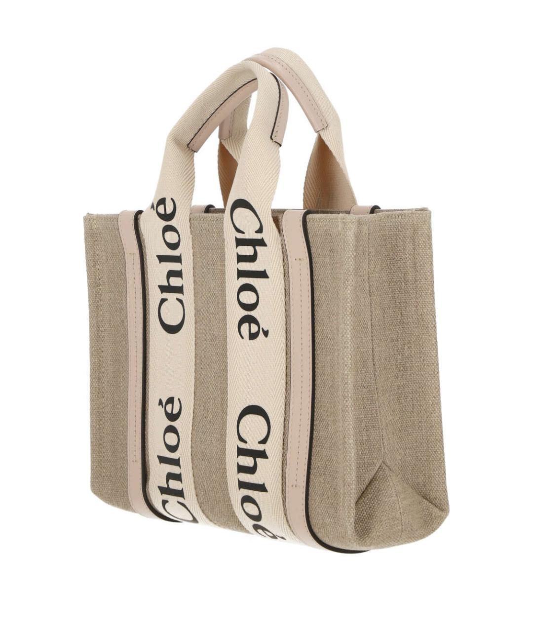 CHLOE Бежевая льняная сумка тоут, фото 2