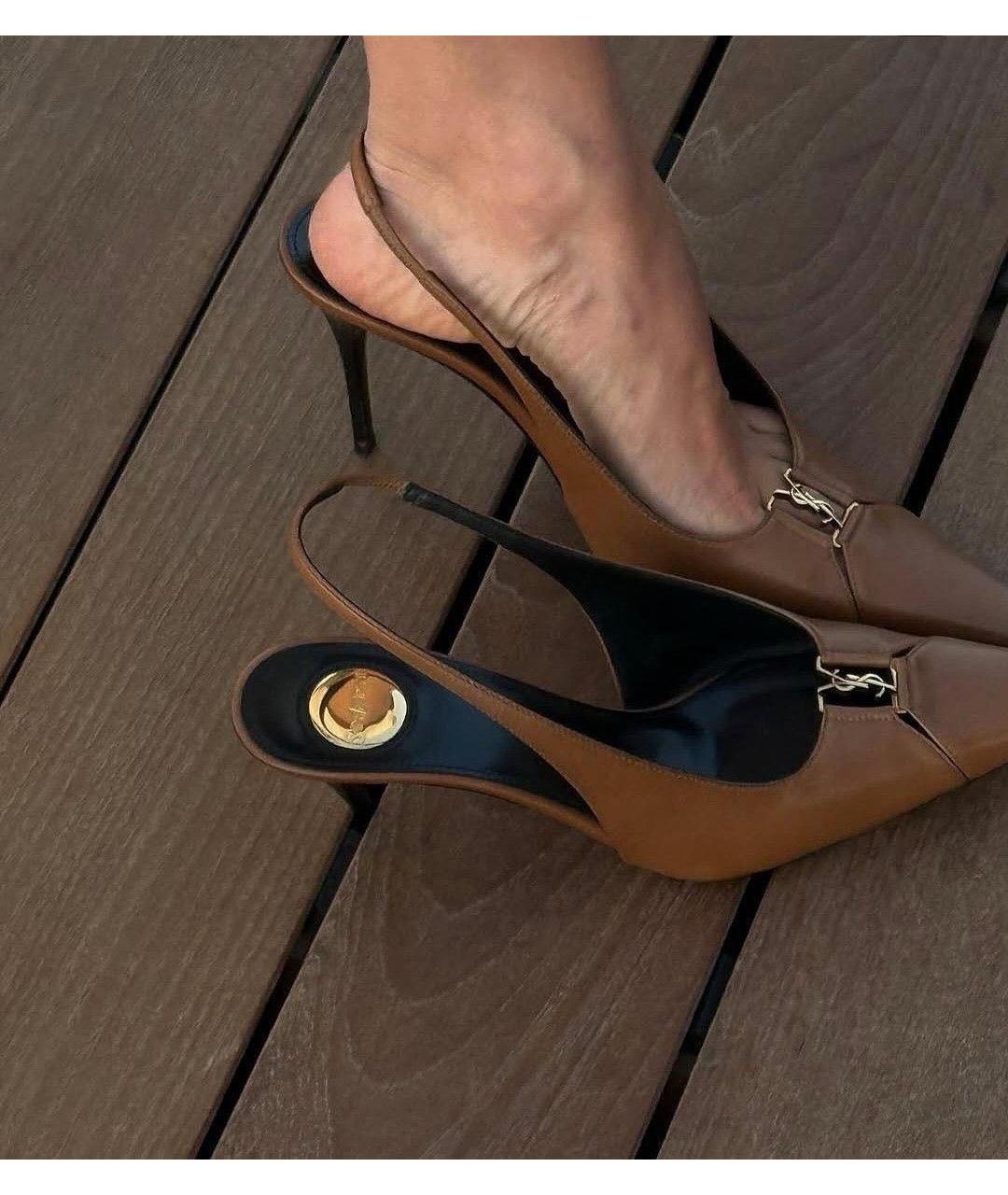 SAINT LAURENT Коричневые кожаные туфли, фото 6