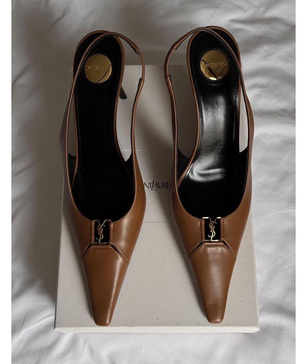 SAINT LAURENT Коричневые кожаные туфли, фото 3