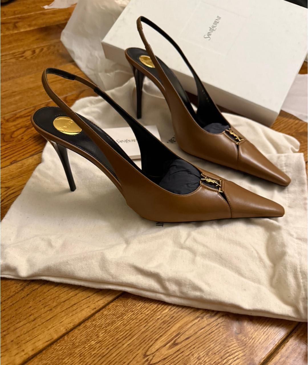 SAINT LAURENT Коричневые кожаные туфли, фото 2