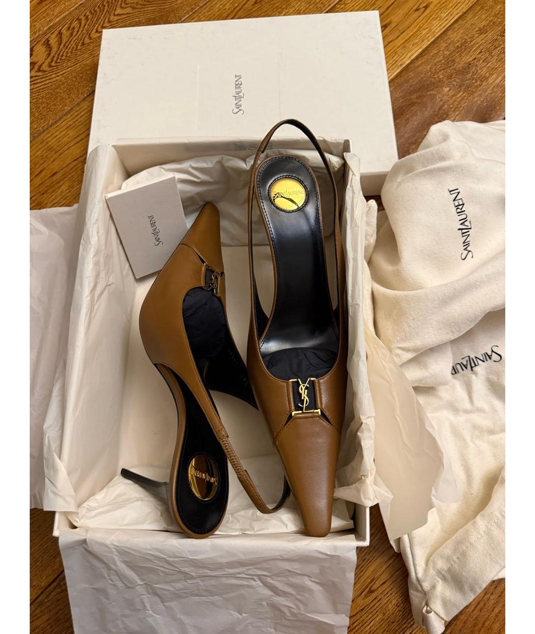 SAINT LAURENT Коричневые кожаные туфли, фото 8