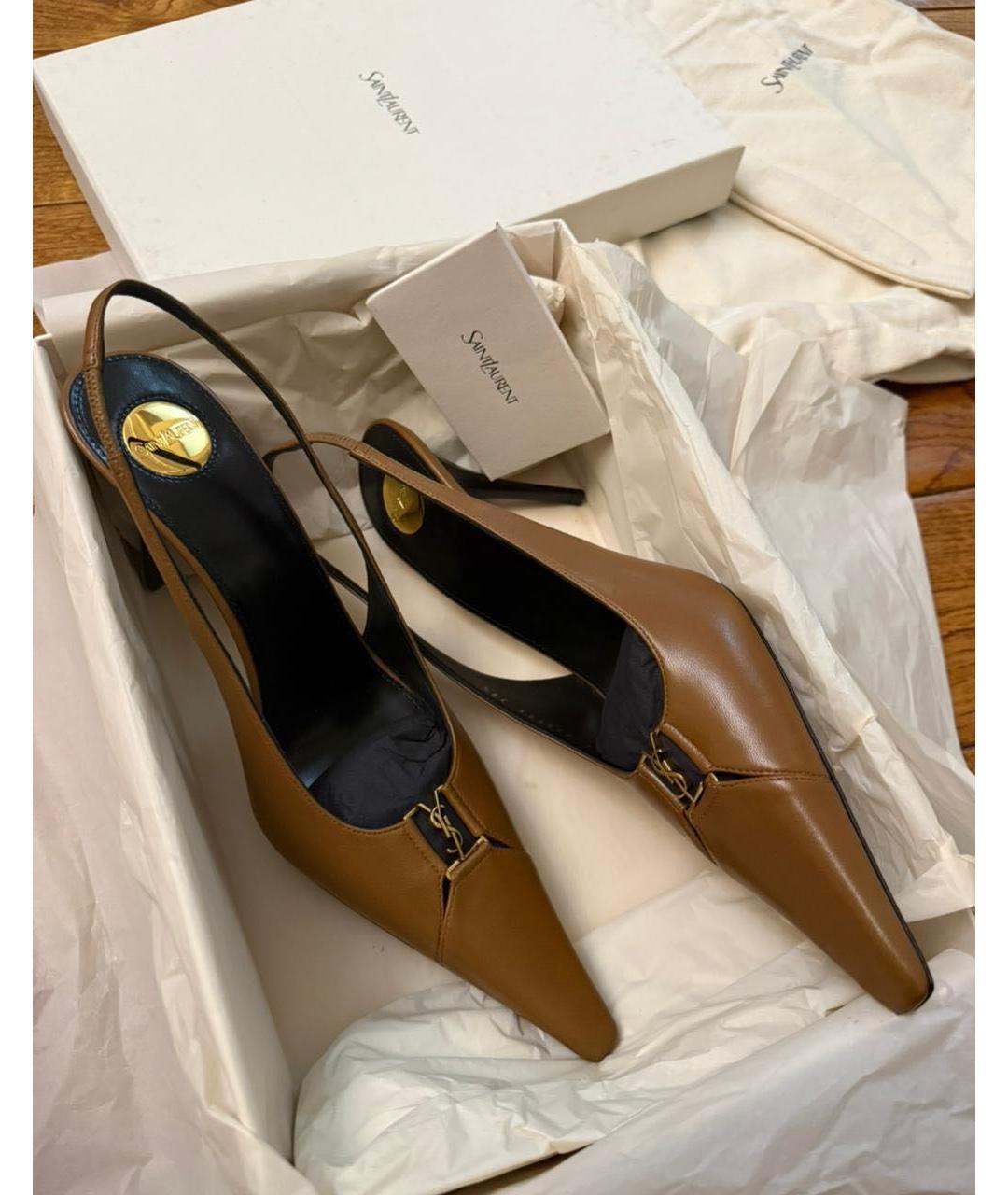 SAINT LAURENT Коричневые кожаные туфли, фото 5