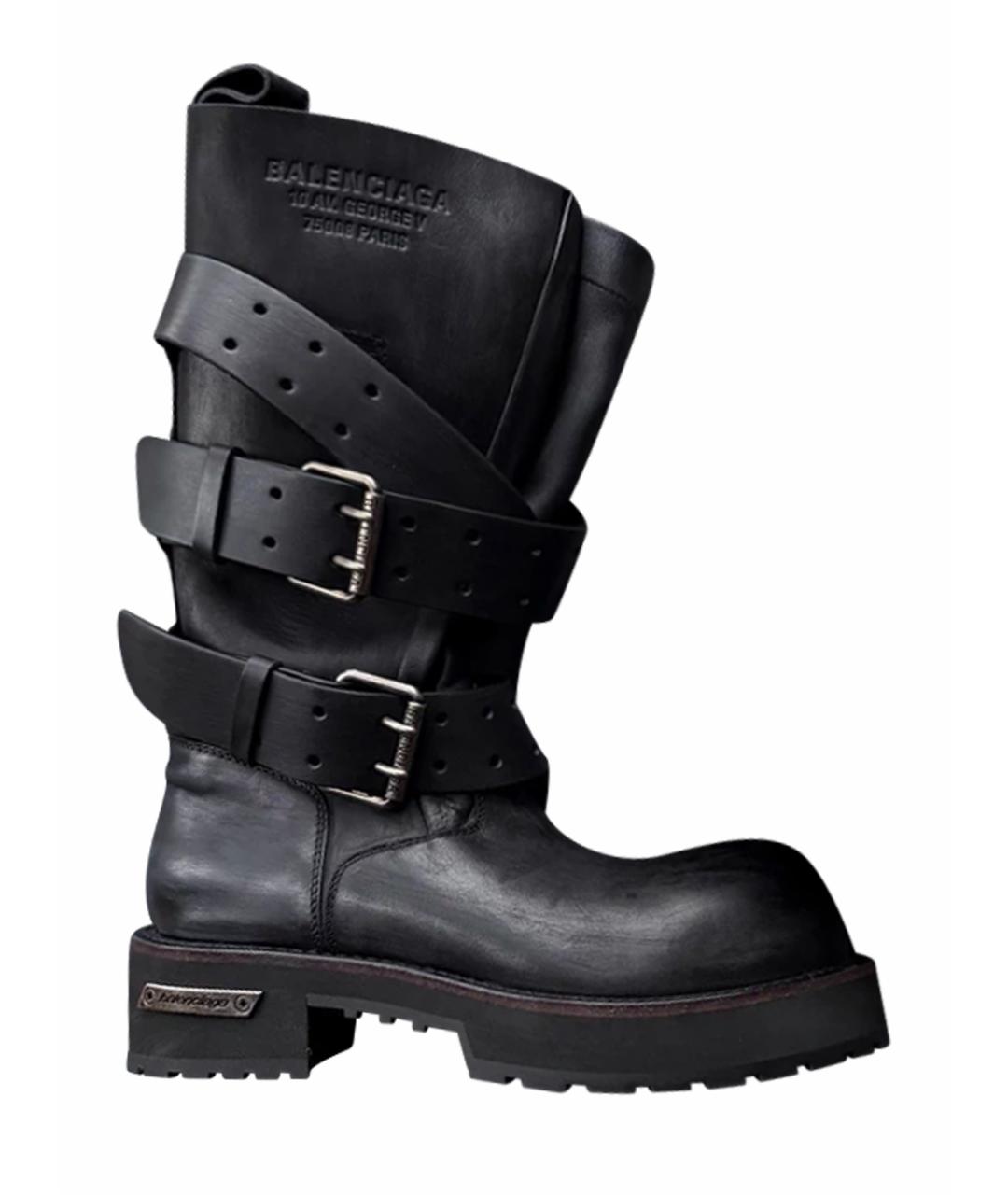BALENCIAGA Черные кожаные высокие ботинки, фото 1