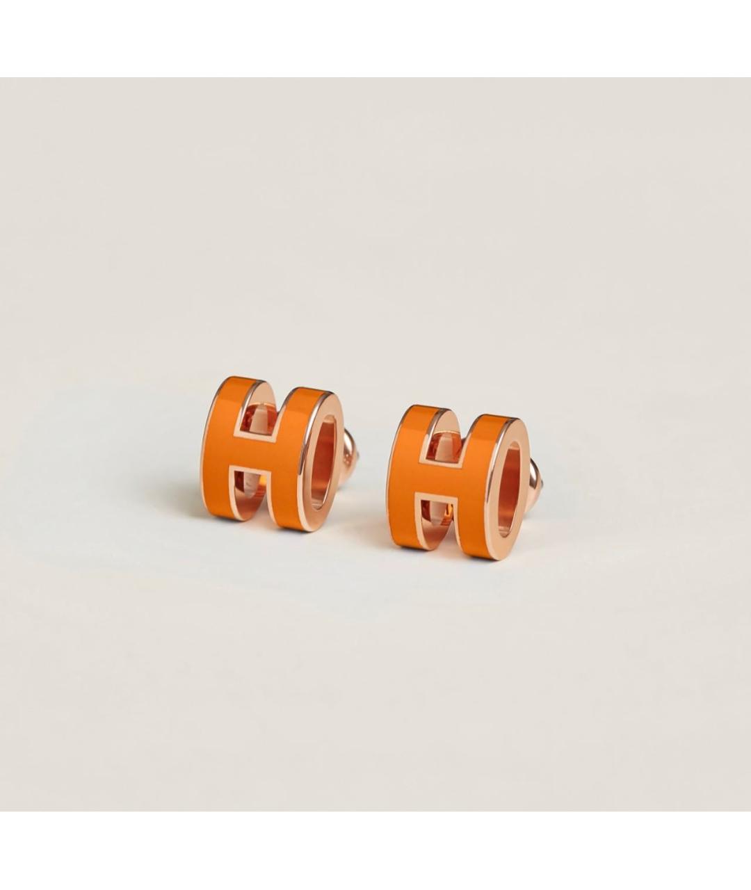 HERMES Оранжевое металлические серьги, фото 3
