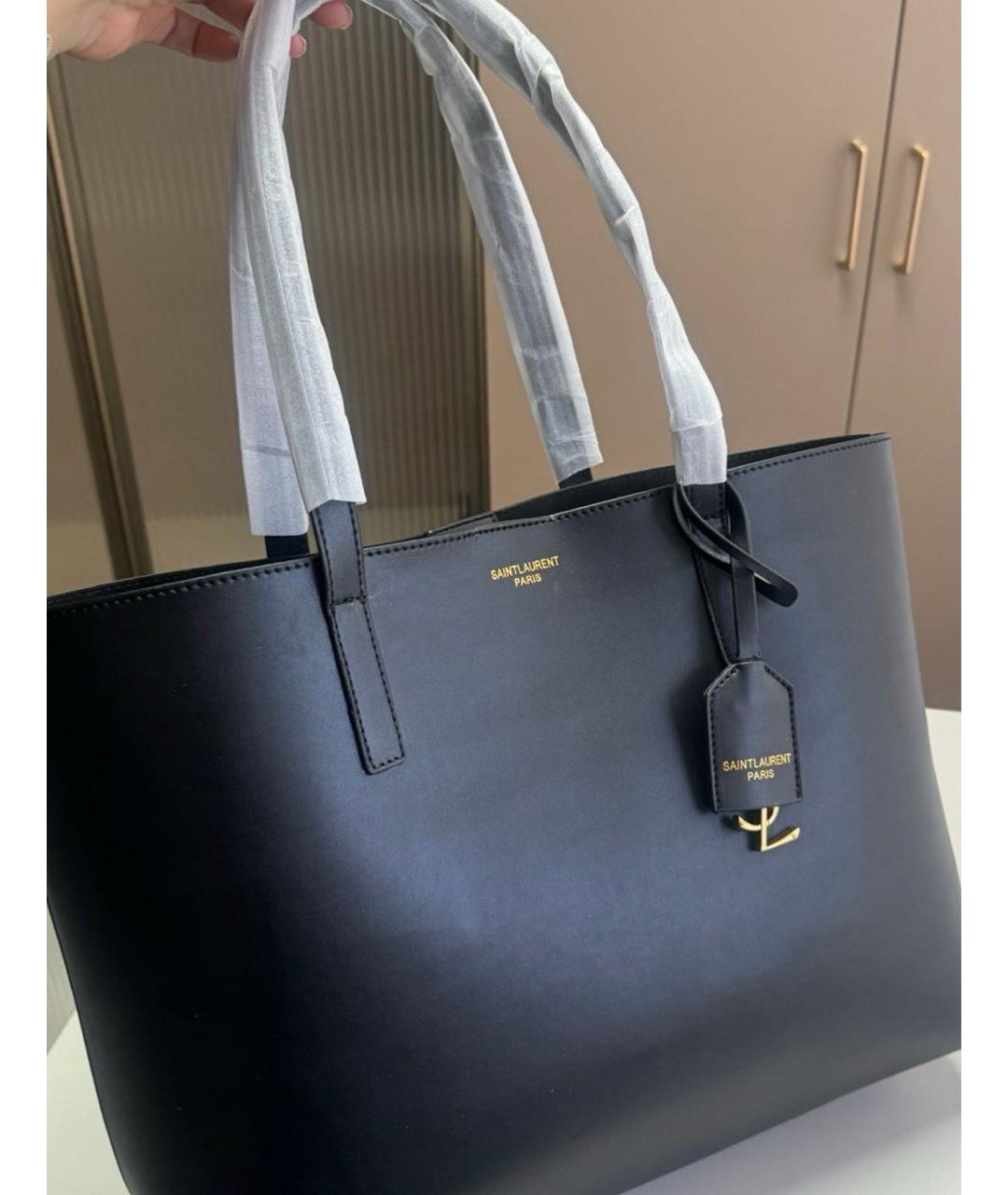 SAINT LAURENT Черная кожаная сумка тоут, фото 5