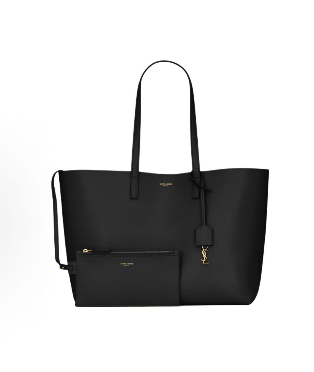 SAINT LAURENT Черная кожаная сумка тоут, фото 2