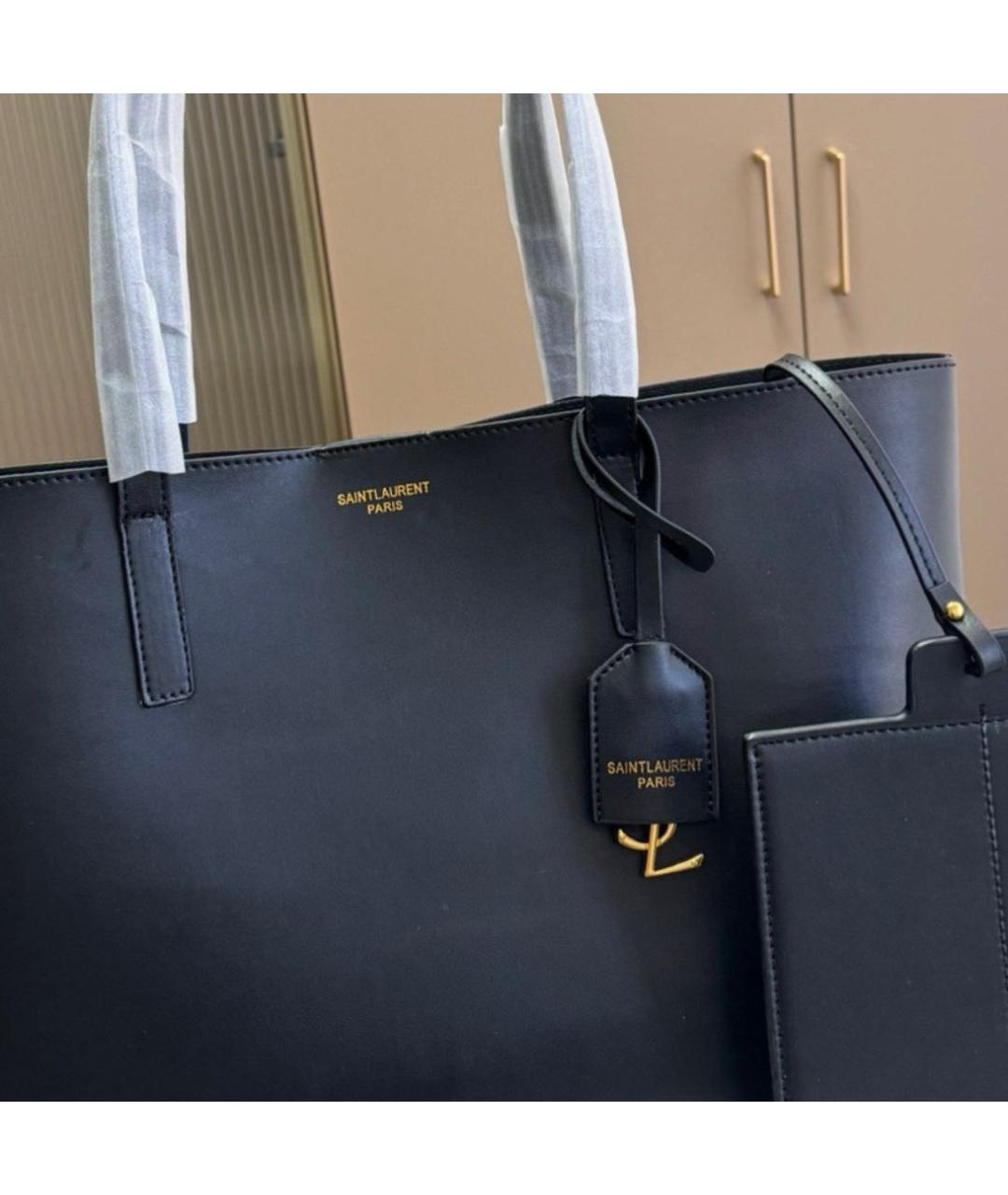 SAINT LAURENT Черная кожаная сумка тоут, фото 7