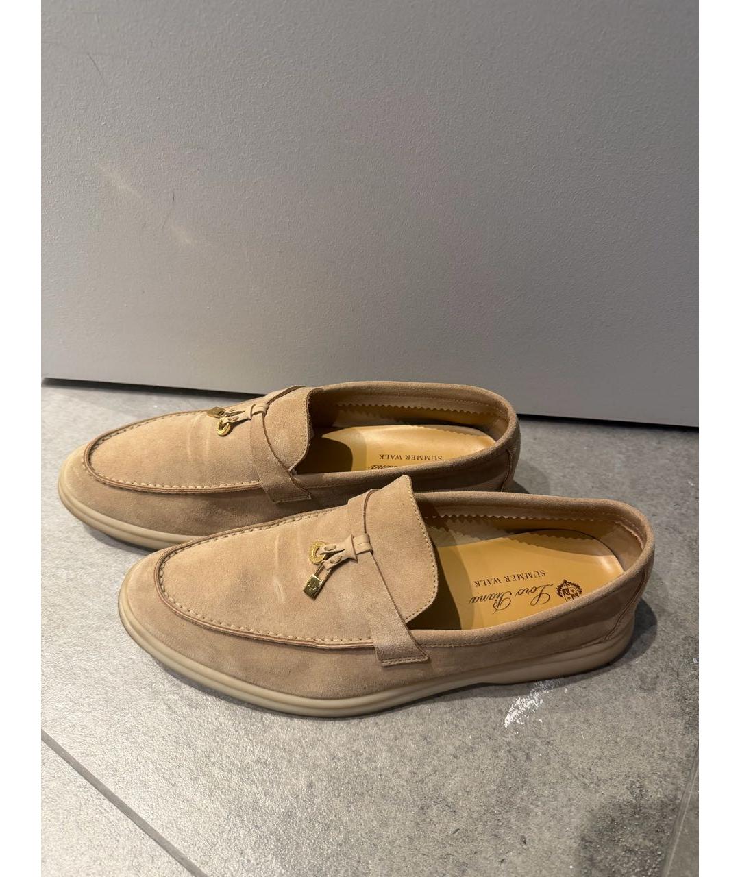 LORO PIANA Бежевые замшевые лоферы, фото 7