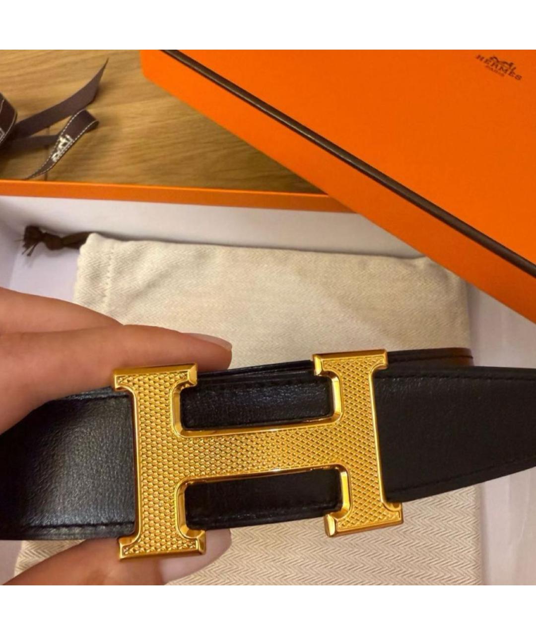 HERMES Черный кожаный ремень, фото 4
