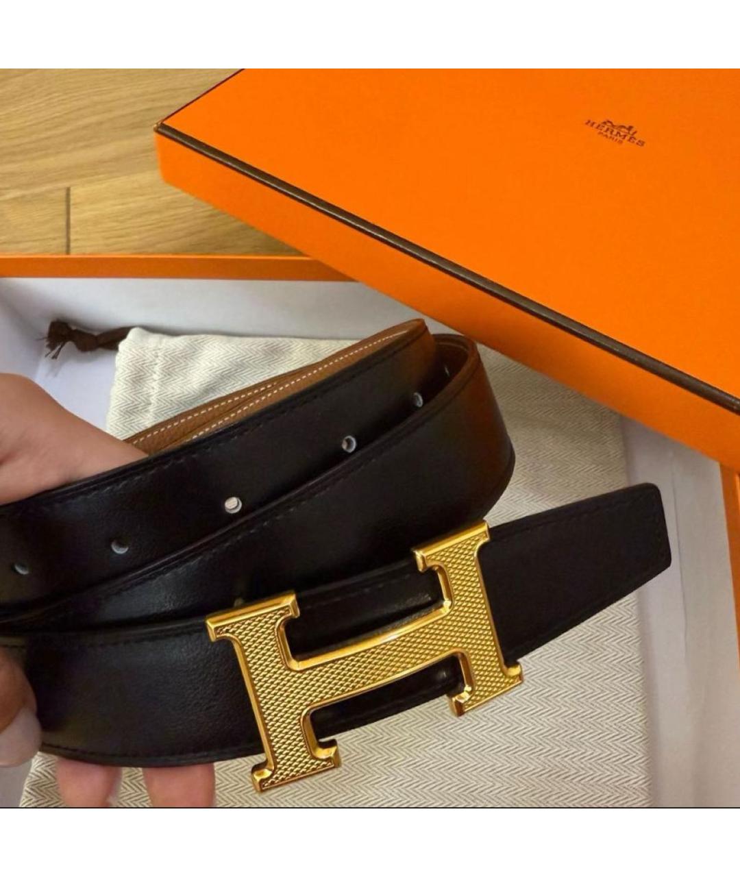 HERMES Черный кожаный ремень, фото 3