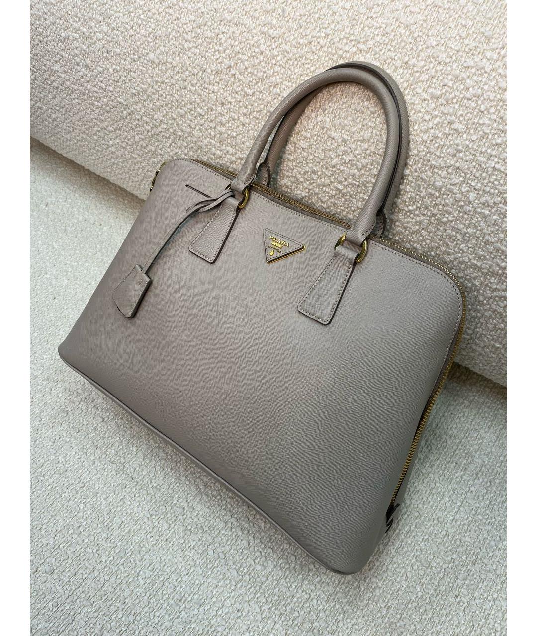 PRADA Бежевая кожаная сумка с короткими ручками, фото 5