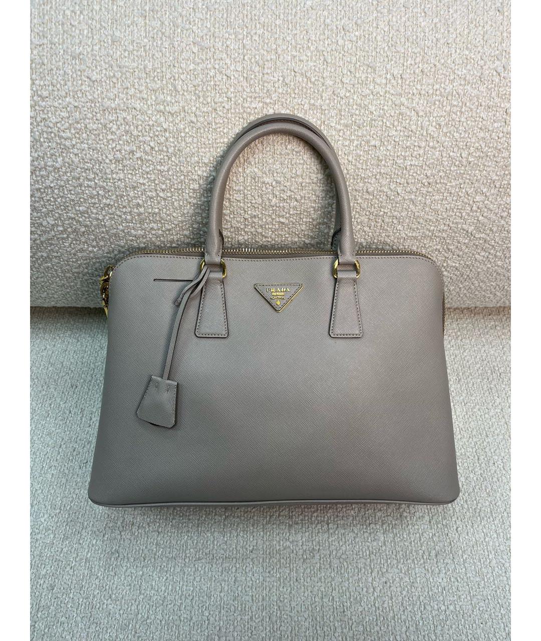 PRADA Бежевая кожаная сумка с короткими ручками, фото 9