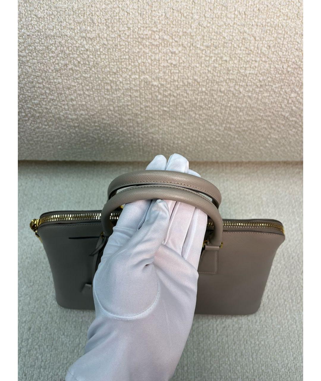 PRADA Бежевая кожаная сумка с короткими ручками, фото 8