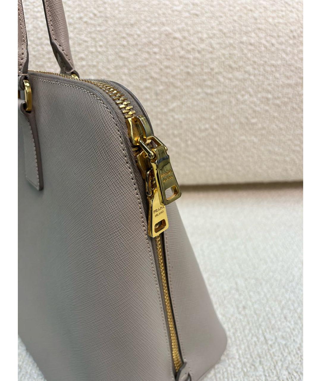 PRADA Бежевая кожаная сумка с короткими ручками, фото 7