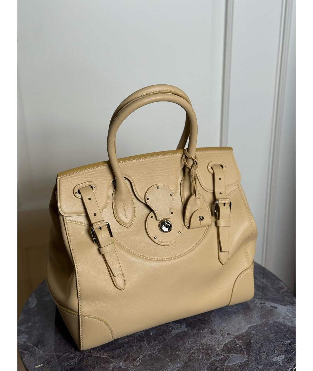 RALPH LAUREN COLLECTION Бежевая кожаная сумка с короткими ручками, фото 2