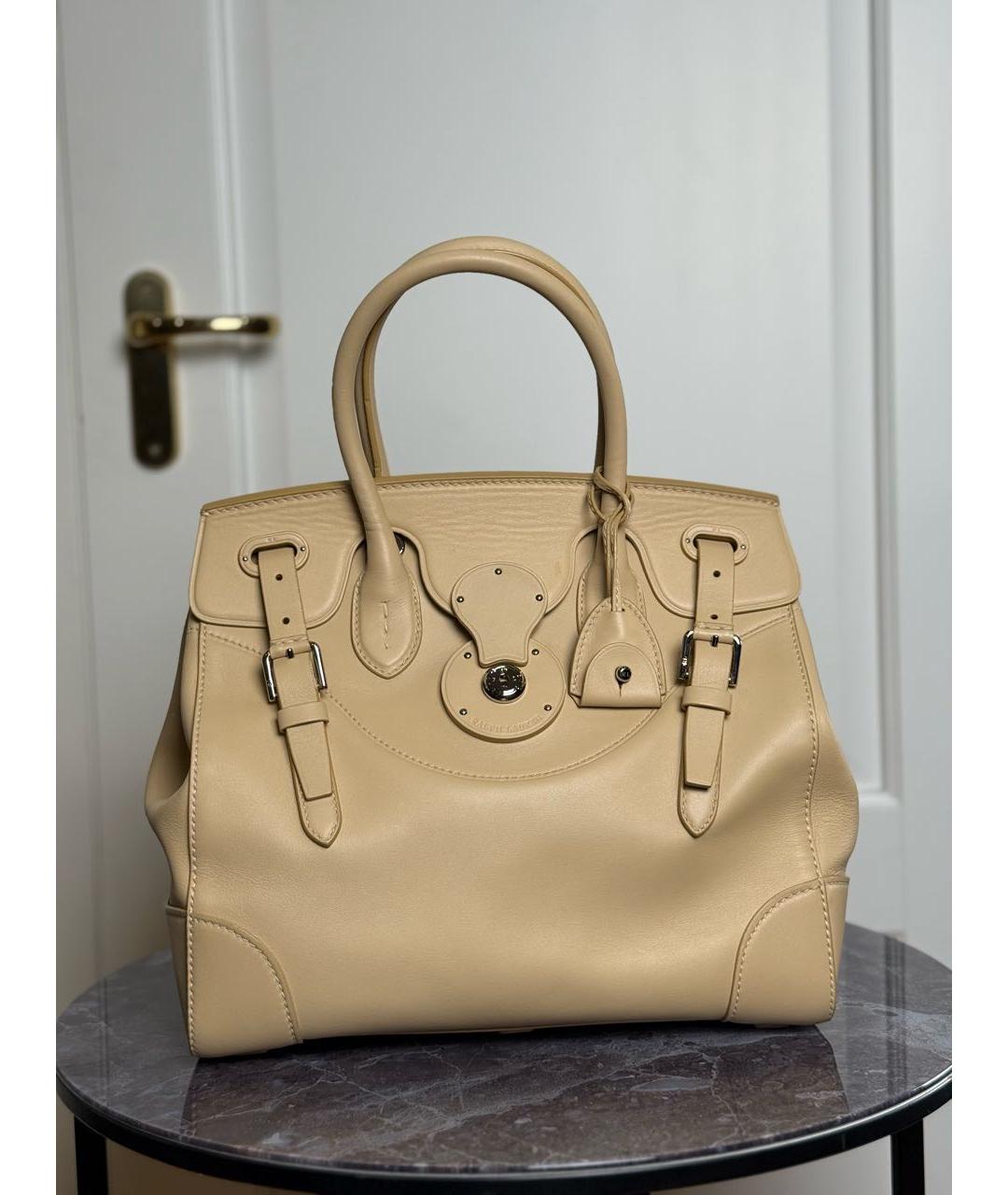 RALPH LAUREN COLLECTION Бежевая кожаная сумка с короткими ручками, фото 5