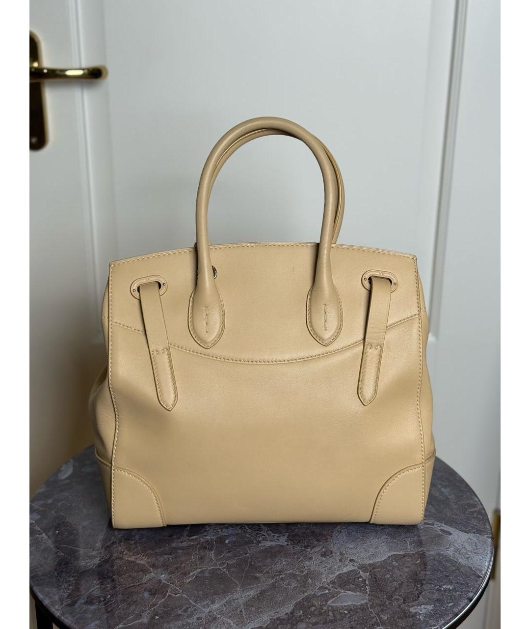 RALPH LAUREN COLLECTION Бежевая кожаная сумка с короткими ручками, фото 3