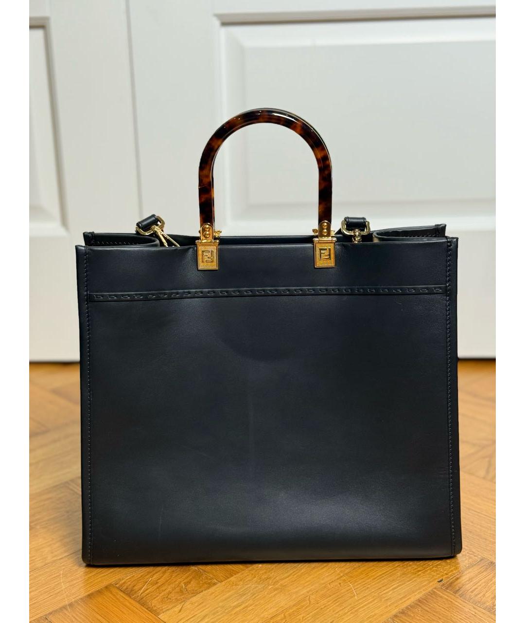 FENDI Черная кожаная сумка тоут, фото 2