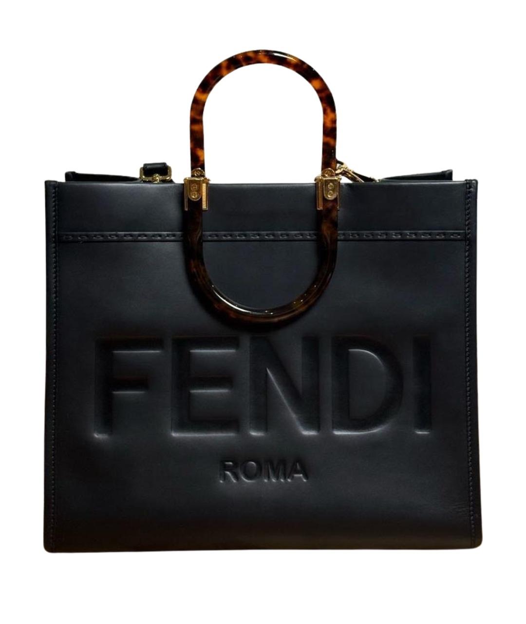 FENDI Черная кожаная сумка тоут, фото 1