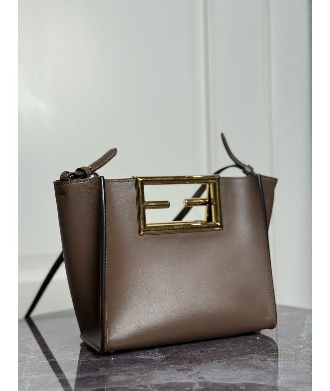FENDI Коричневая кожаная сумка с короткими ручками, фото 2