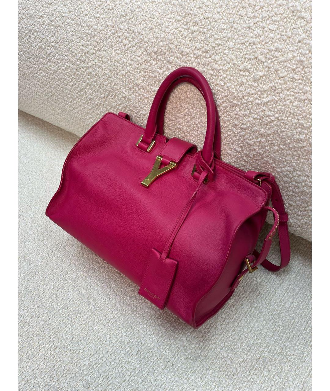 SAINT LAURENT Фуксия кожаная сумка с короткими ручками, фото 5