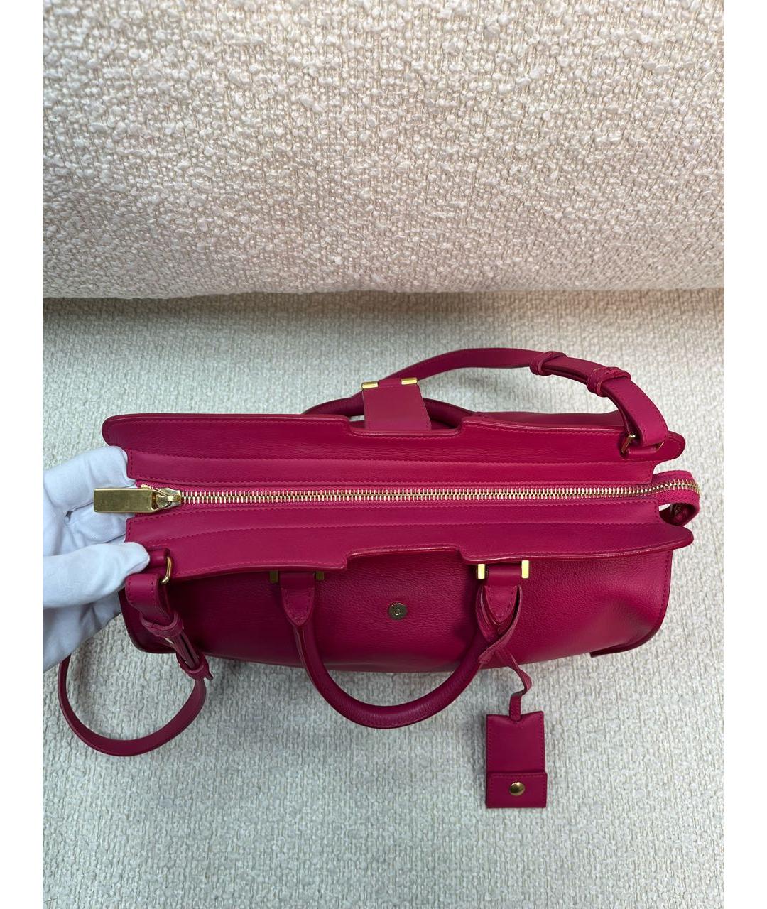 SAINT LAURENT Фуксия кожаная сумка с короткими ручками, фото 6