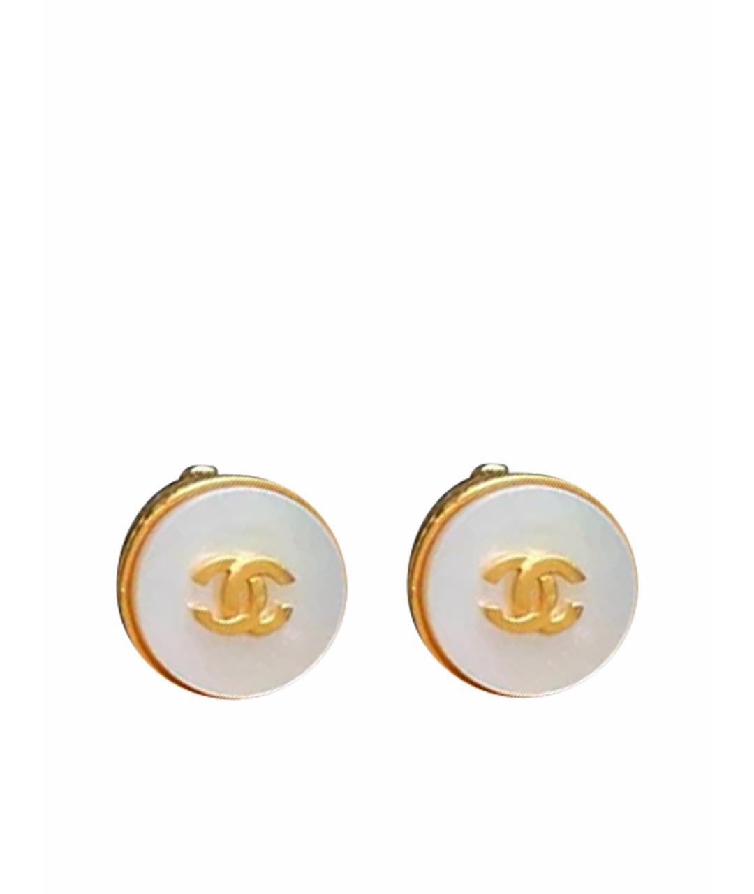 CHANEL Белые металлические серьги, фото 1
