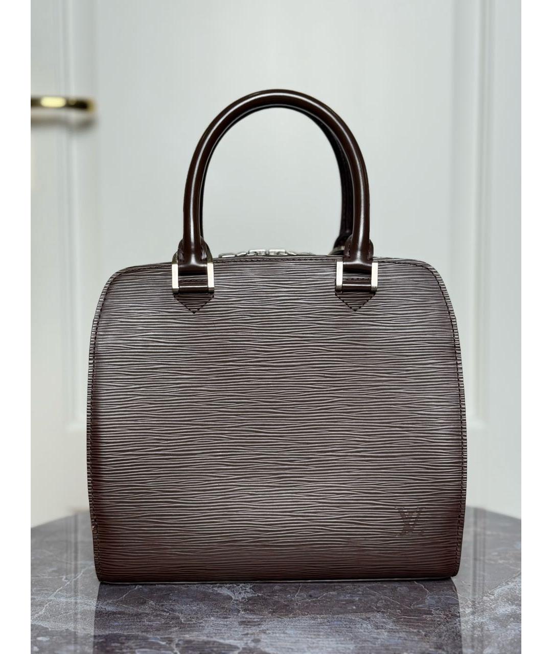 LOUIS VUITTON Коричневая кожаная сумка с короткими ручками, фото 7