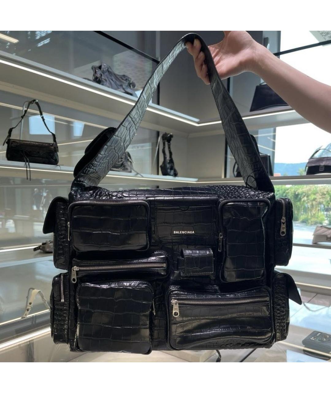 BALENCIAGA Черная кожаная сумка через плечо, фото 7