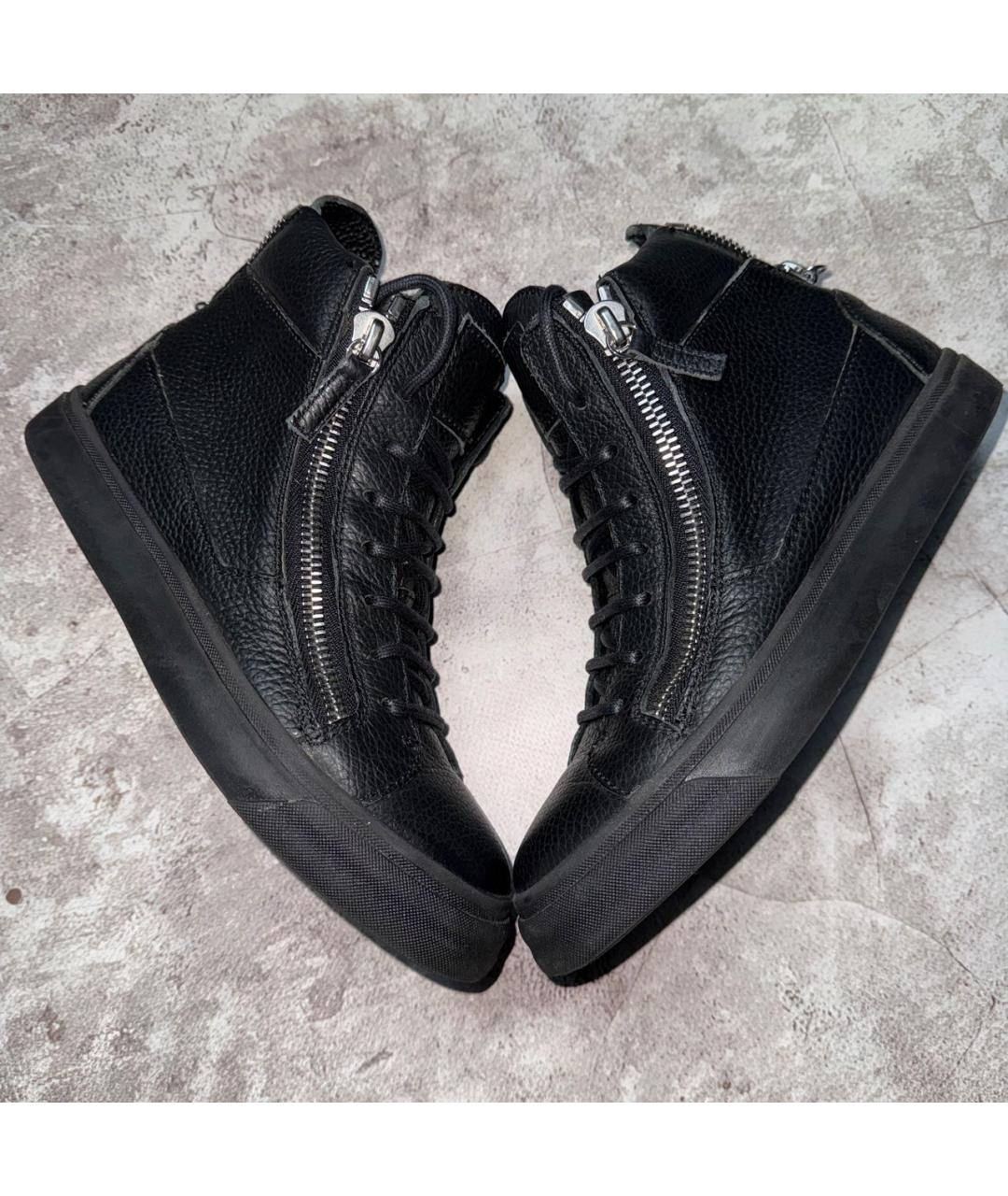 GIUSEPPE ZANOTTI DESIGN Черные кожаные кеды, фото 4