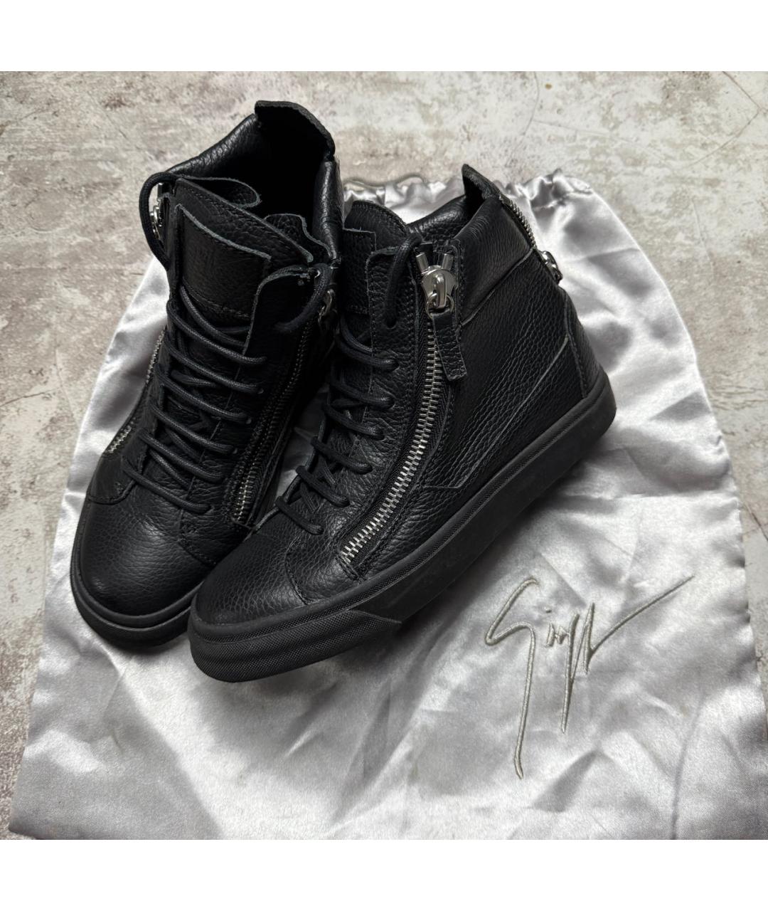 GIUSEPPE ZANOTTI DESIGN Черные кожаные кеды, фото 8