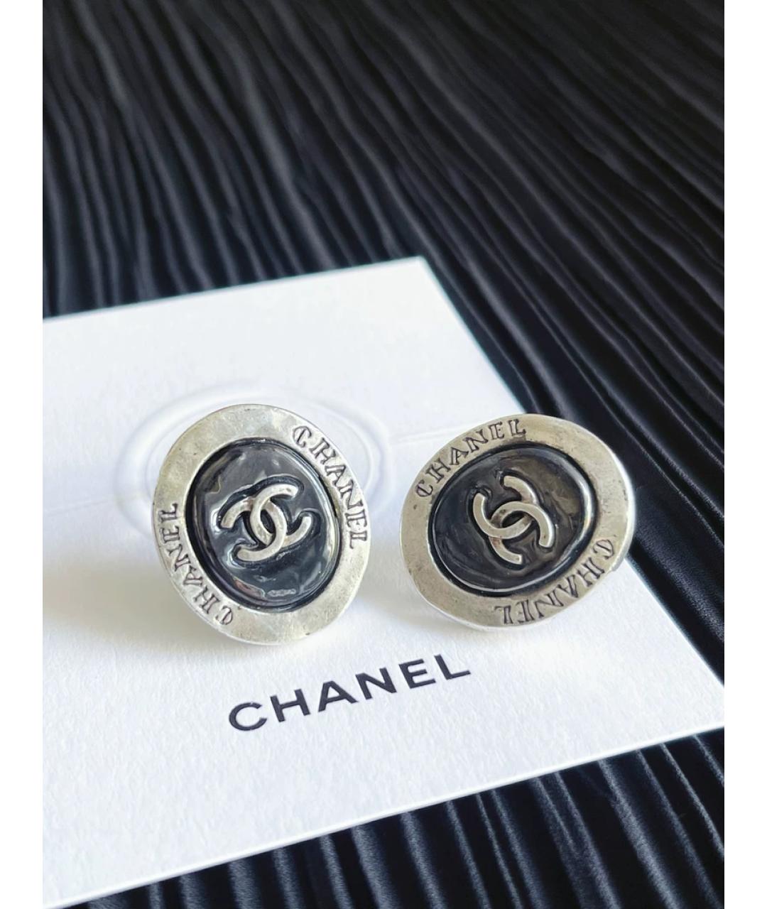CHANEL Черные металлические серьги, фото 4