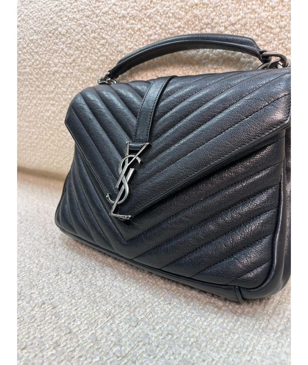 SAINT LAURENT Черная кожаная сумка с короткими ручками, фото 8