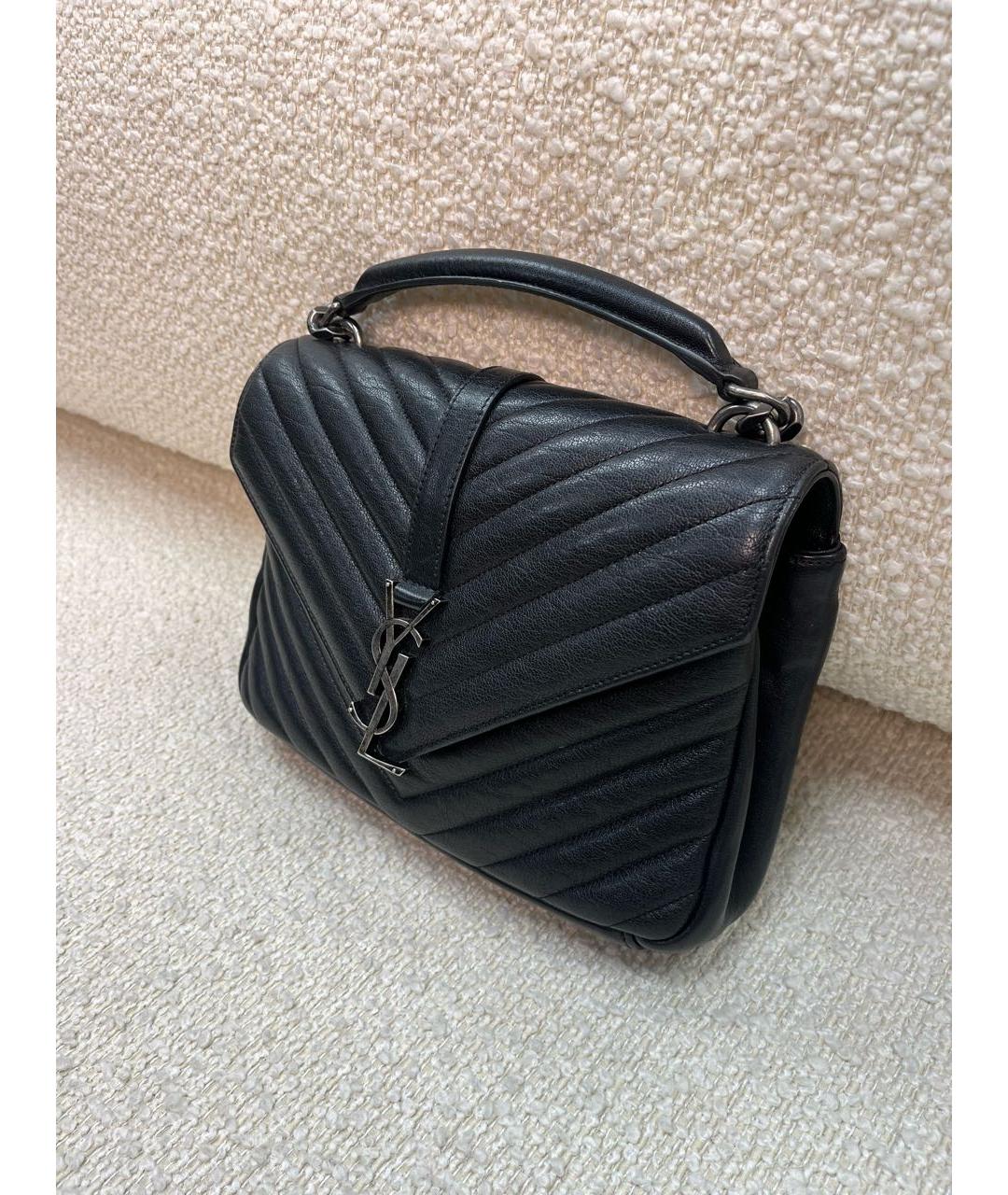 SAINT LAURENT Черная кожаная сумка с короткими ручками, фото 5