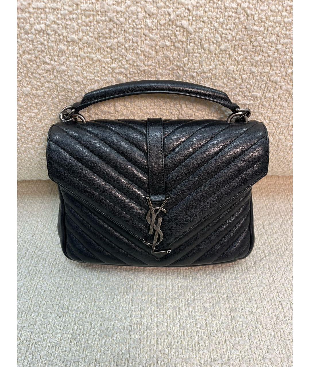 SAINT LAURENT Черная кожаная сумка с короткими ручками, фото 9