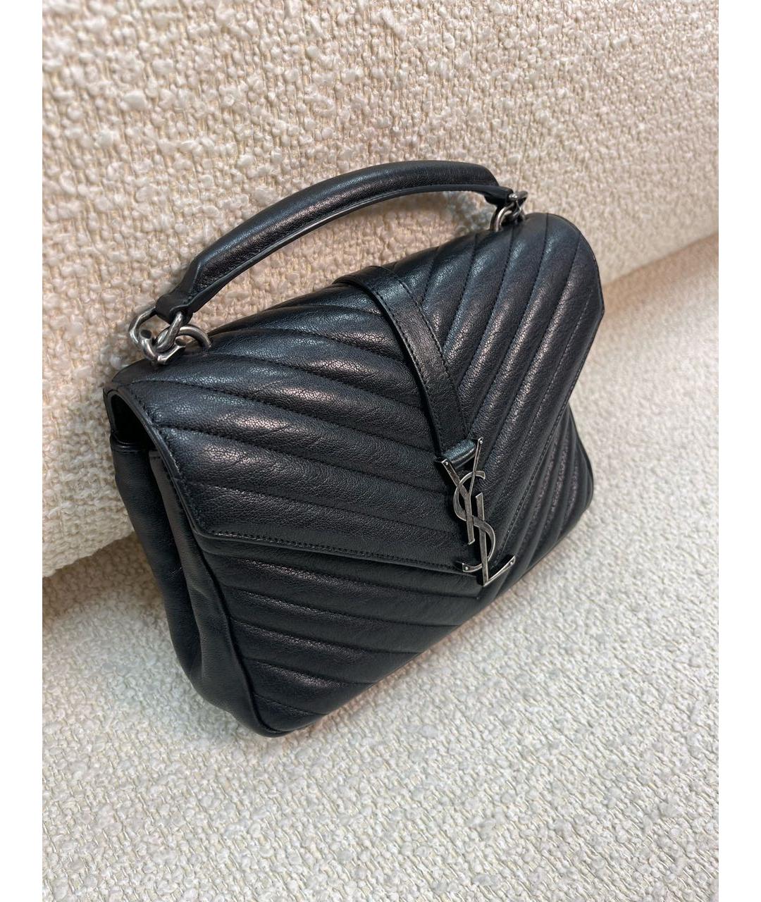 SAINT LAURENT Черная кожаная сумка с короткими ручками, фото 2