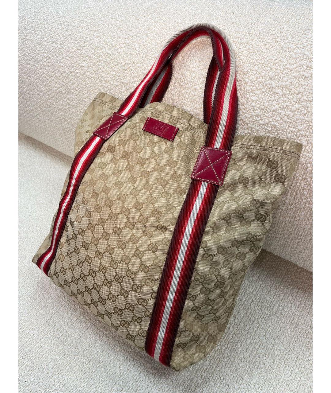 GUCCI Бежевая тканевая сумка тоут, фото 5