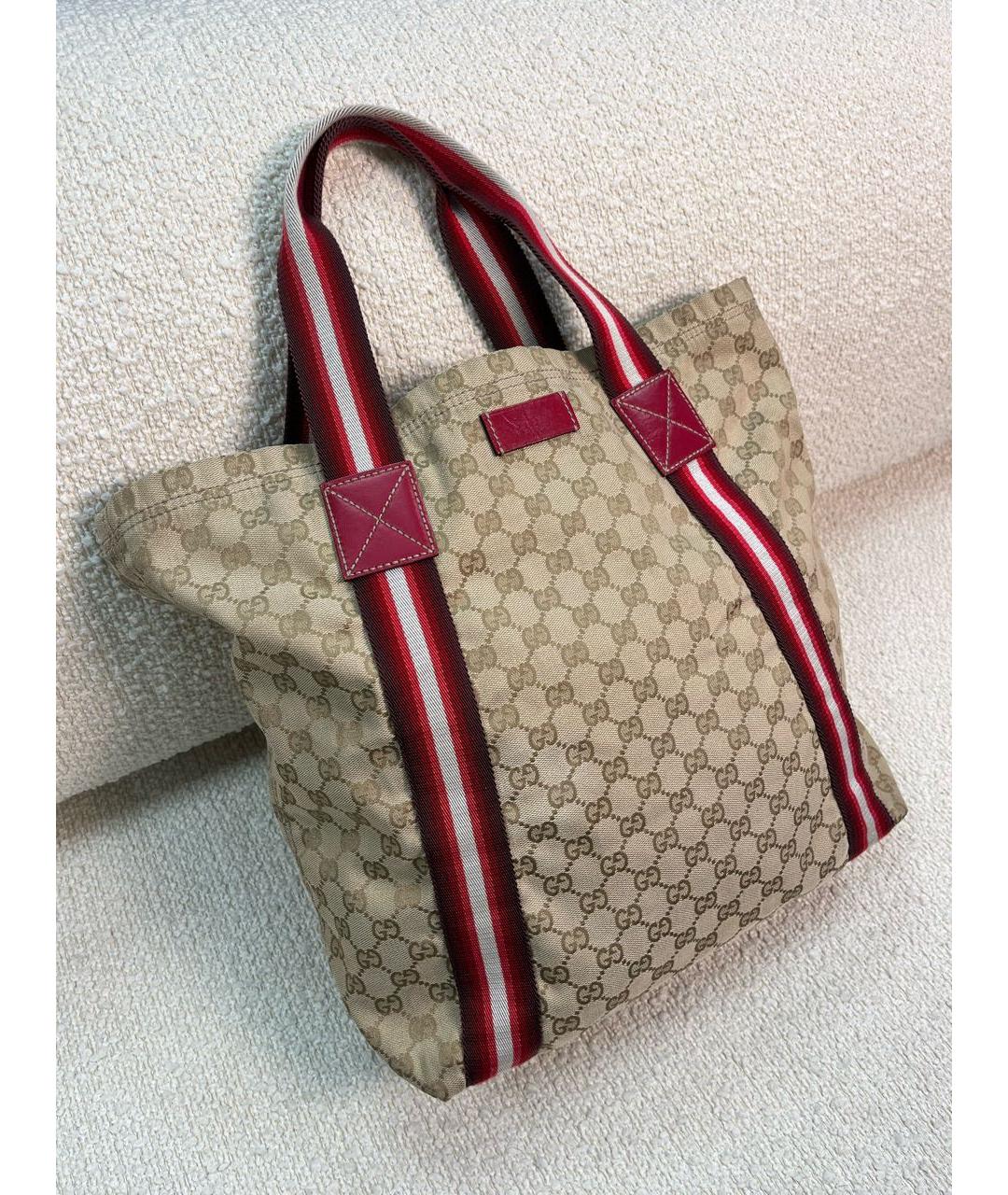 GUCCI Бежевая тканевая сумка тоут, фото 2