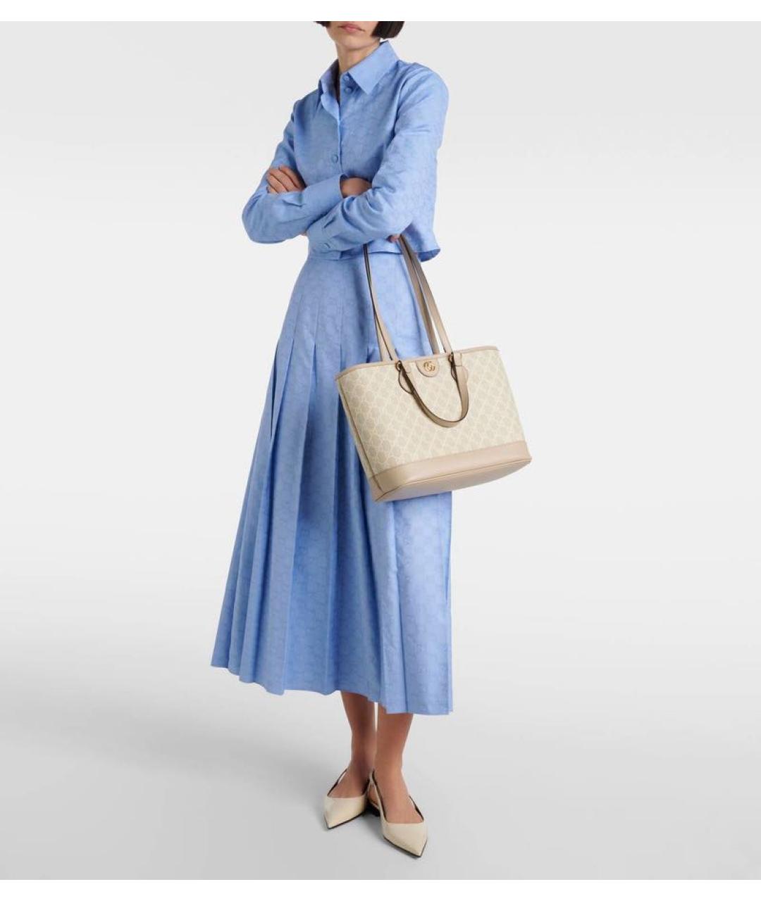 GUCCI Бежевая кожаная сумка тоут, фото 5