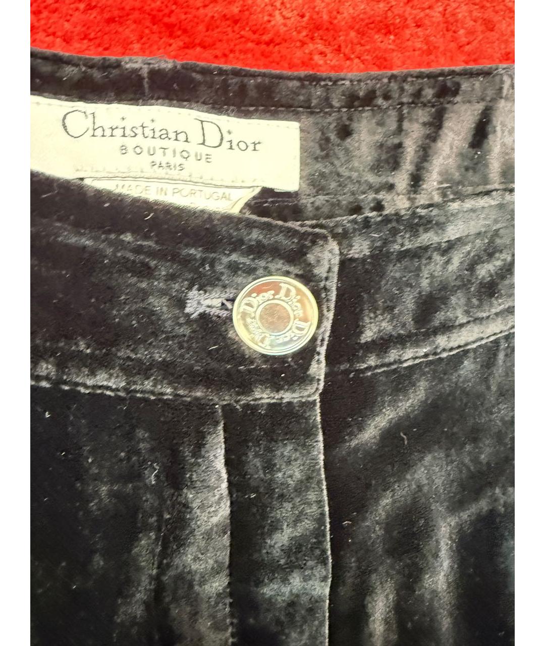 CHRISTIAN DIOR Черные велюровые прямые брюки, фото 4