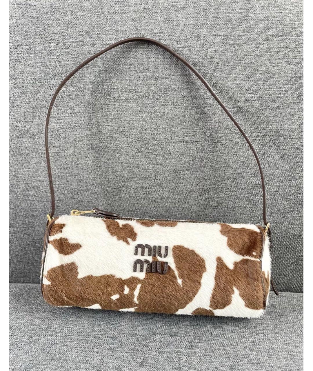 MIU MIU Коричневая кожаная сумка с короткими ручками, фото 2