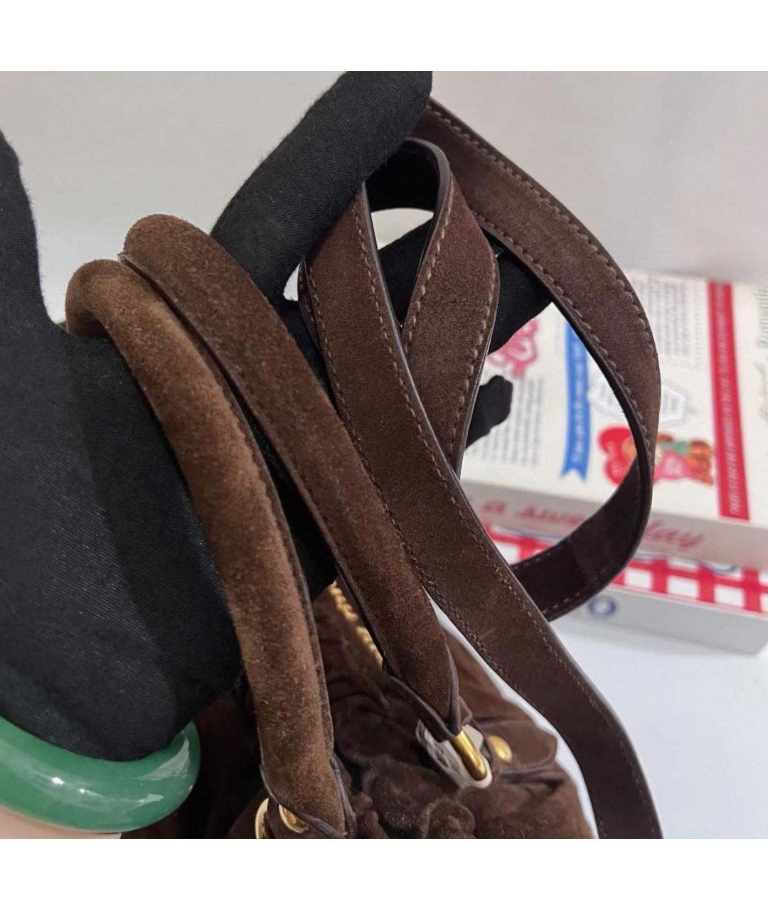 MIU MIU Коричневая замшевая сумка с короткими ручками, фото 4