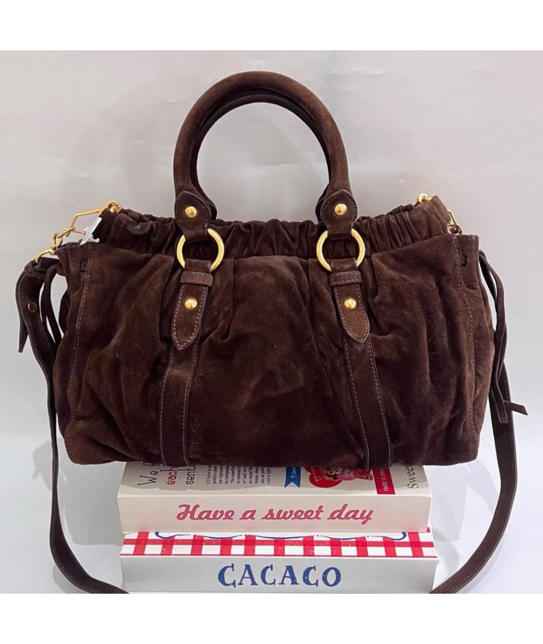 MIU MIU Коричневая замшевая сумка с короткими ручками, фото 3