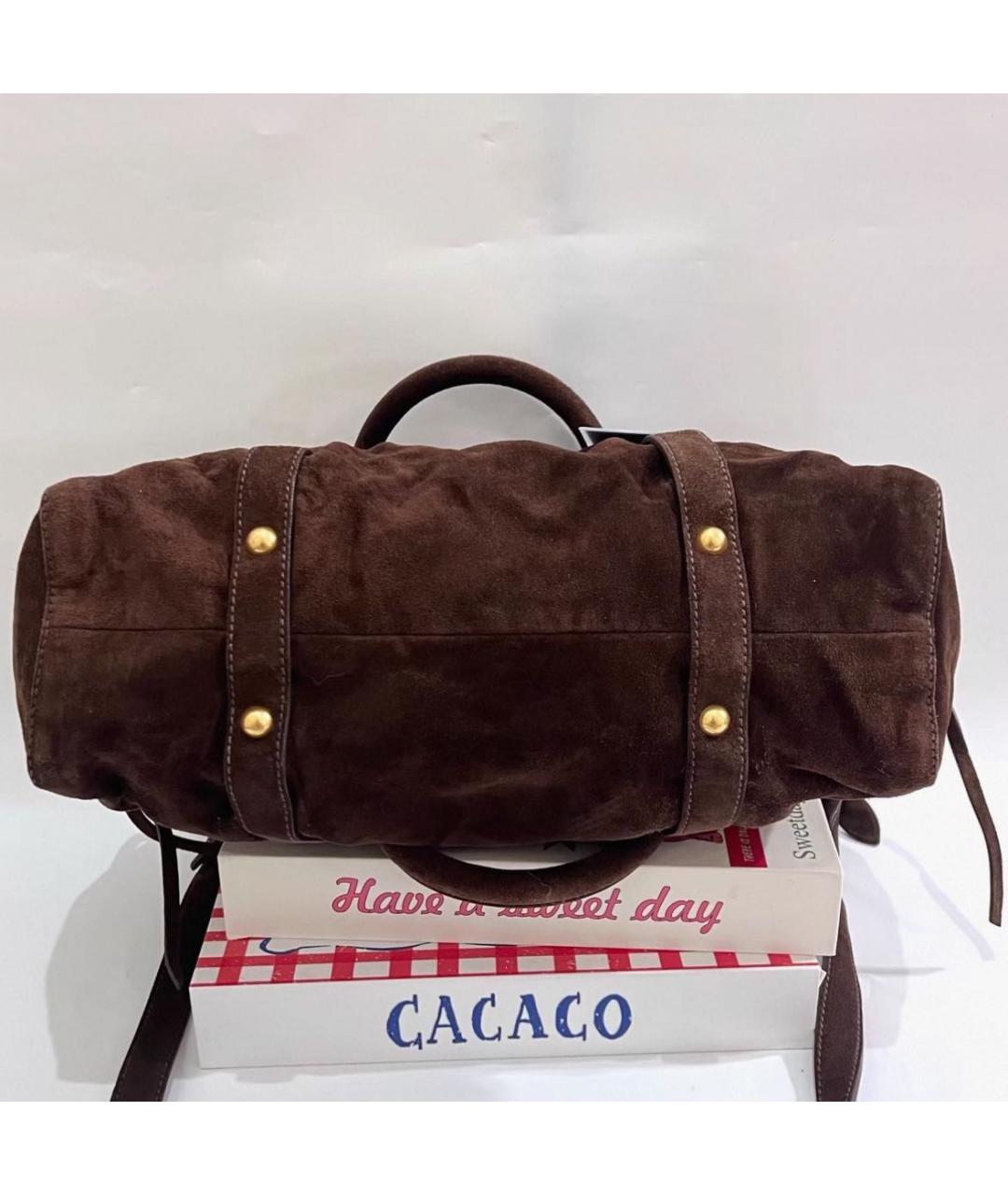 MIU MIU Коричневая замшевая сумка с короткими ручками, фото 5