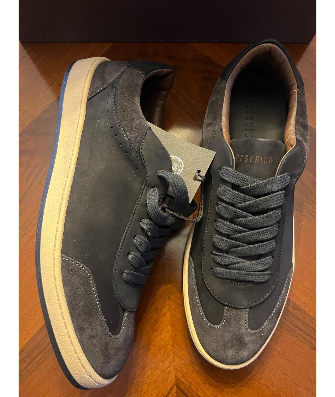 PESERICO Темно-синие кожаные низкие кроссовки / кеды, фото 4