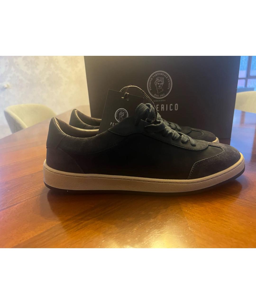 PESERICO Темно-синие кожаные низкие кроссовки / кеды, фото 6