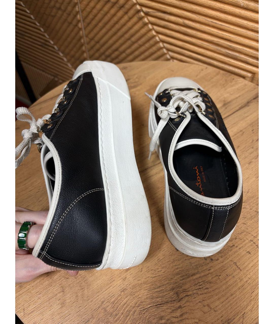 SANTONI Черные кожаные кеды, фото 8