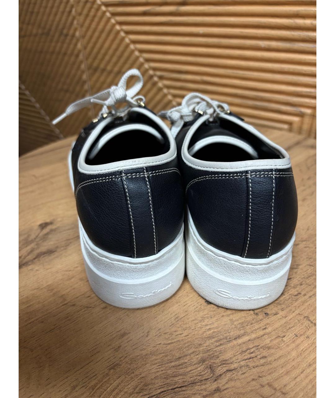 SANTONI Черные кожаные кеды, фото 7