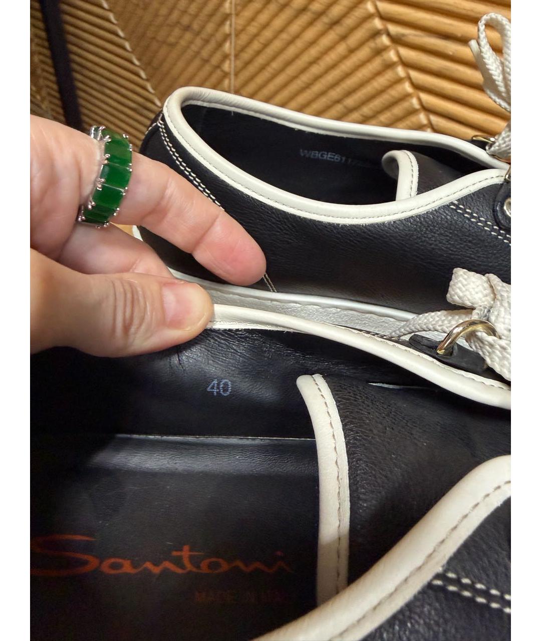 SANTONI Черные кожаные кеды, фото 4